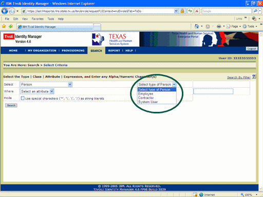 Screenshot of the Search Criteria page